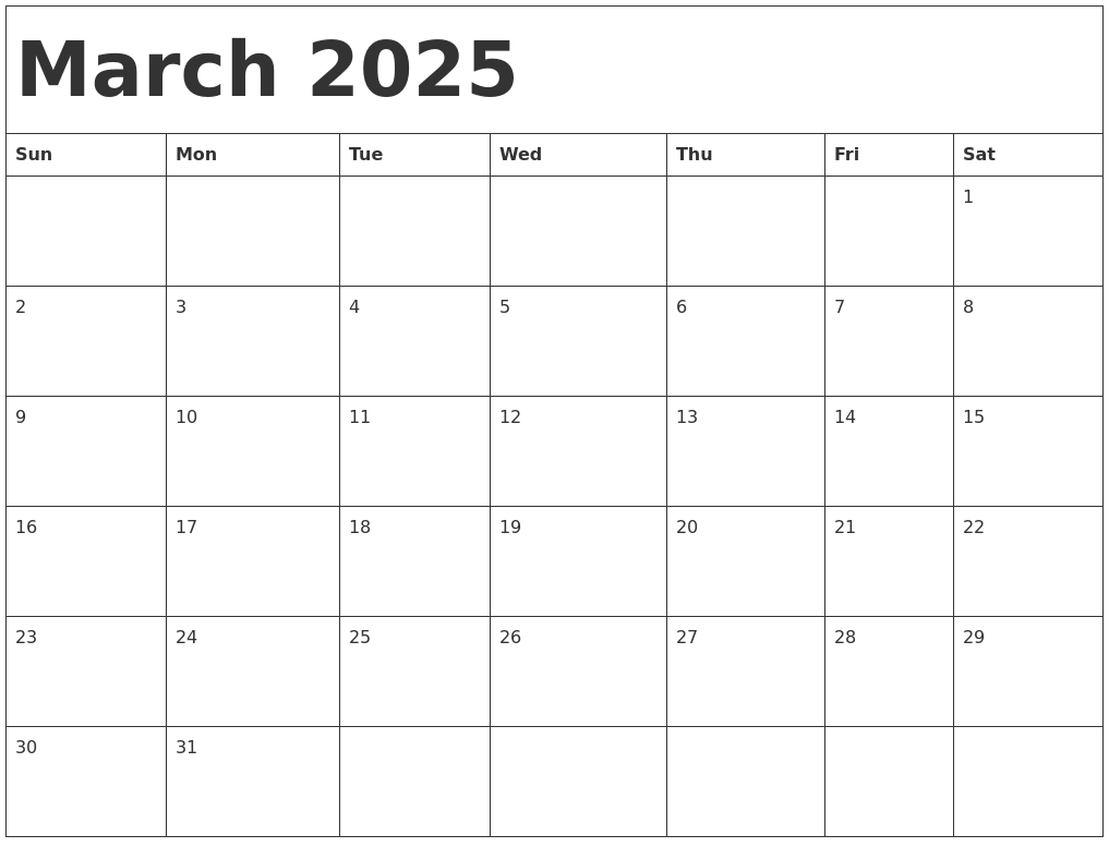 March 2025 Calendar Template