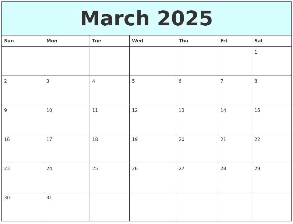 March 2025 Free Calendar