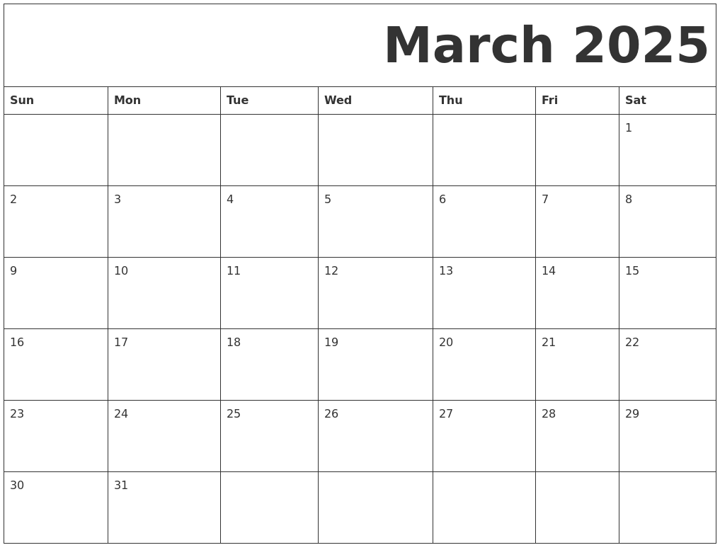 March 2025 Free Printable Calendar