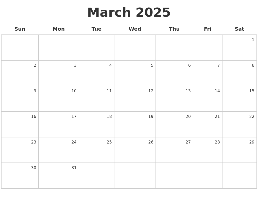 Calendar March 2025 To March 2025