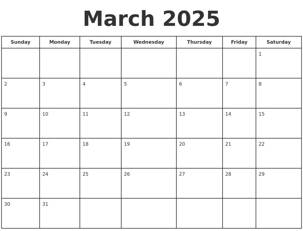 March 2025 Print A Calendar