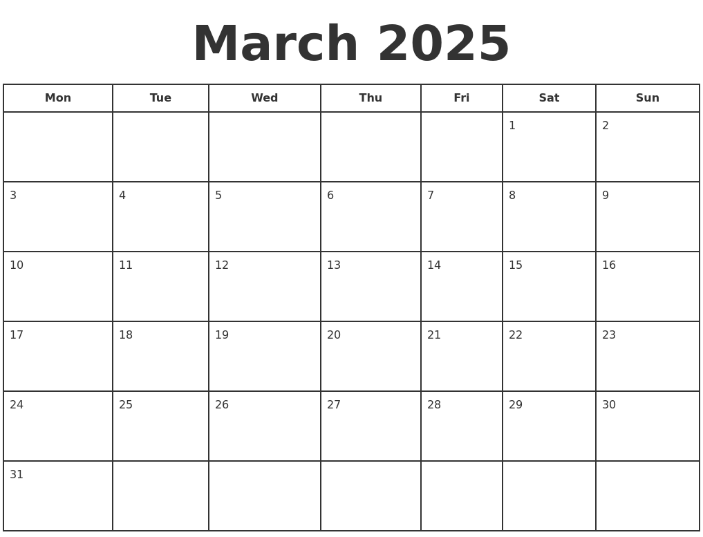 March 2025 Print A Calendar