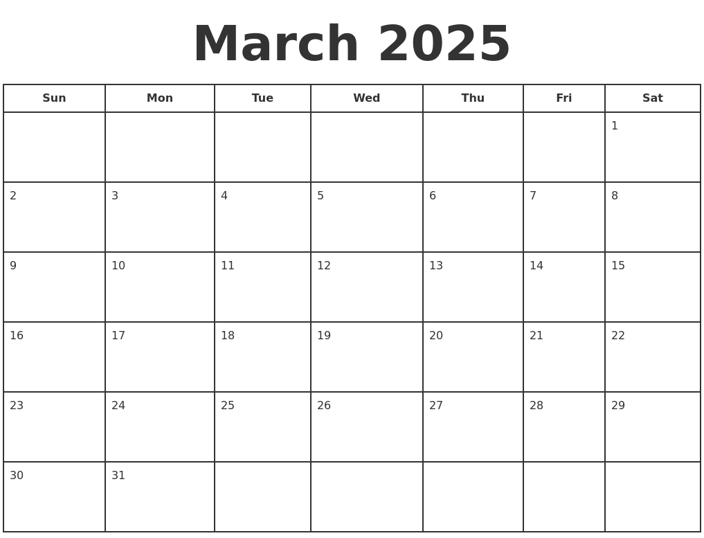 March 2025 Print A Calendar