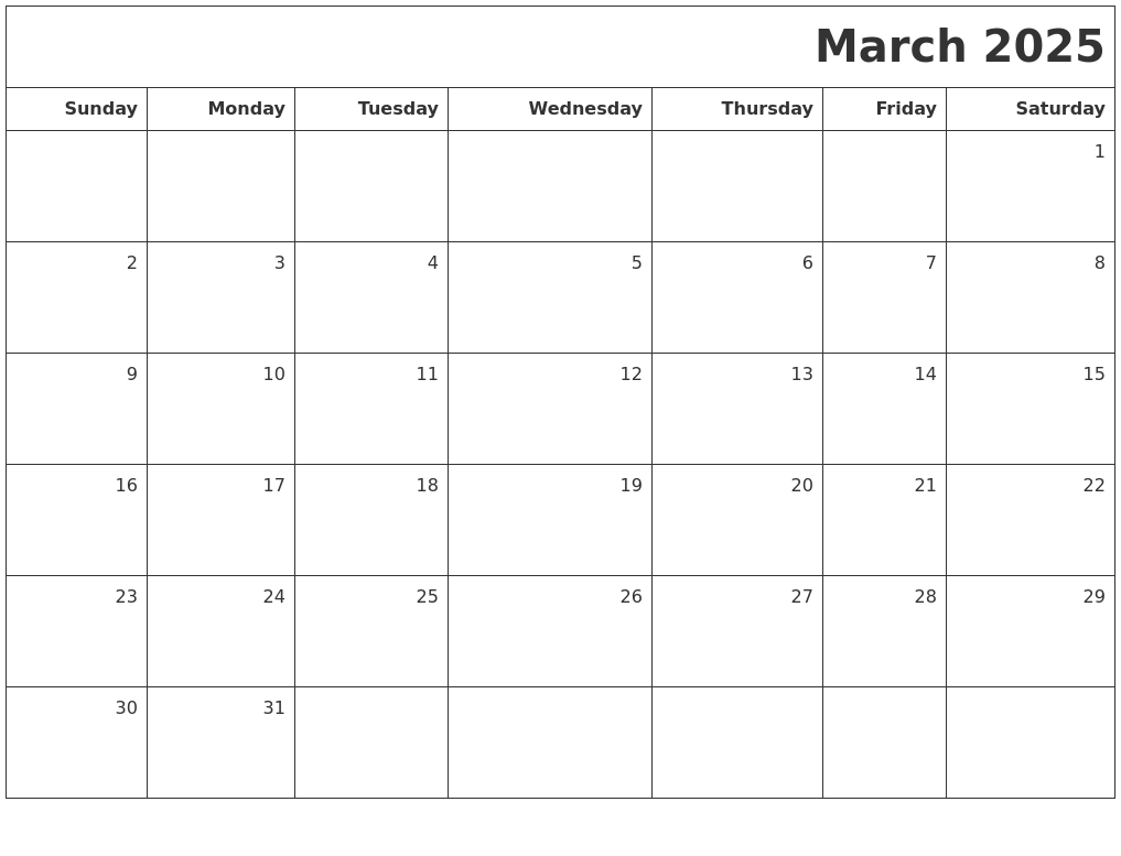 March 2025 Printable Blank Calendar