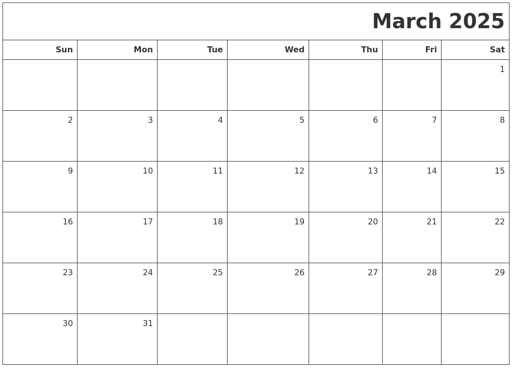 March 2025 Printable Blank Calendar