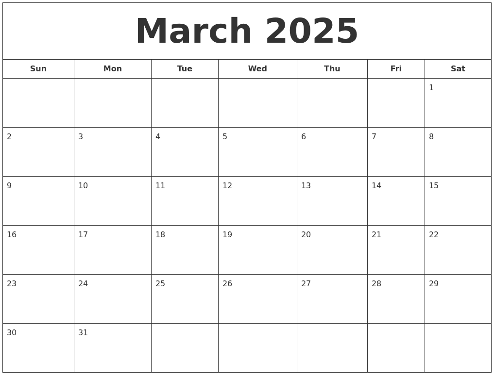 March 2025 Printable Calendar