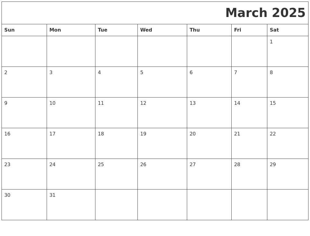 March 2025 Printable Calender