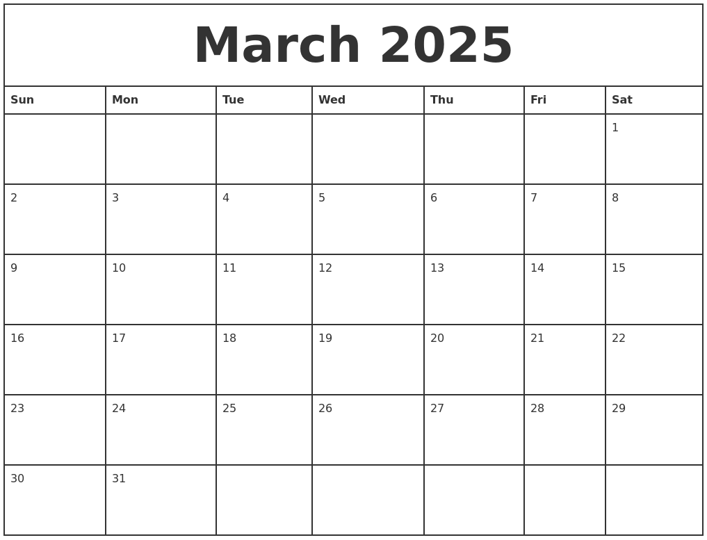 March 2025 Printable Monthly Calendar