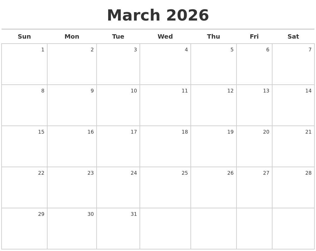 March 2026 Calendar Maker