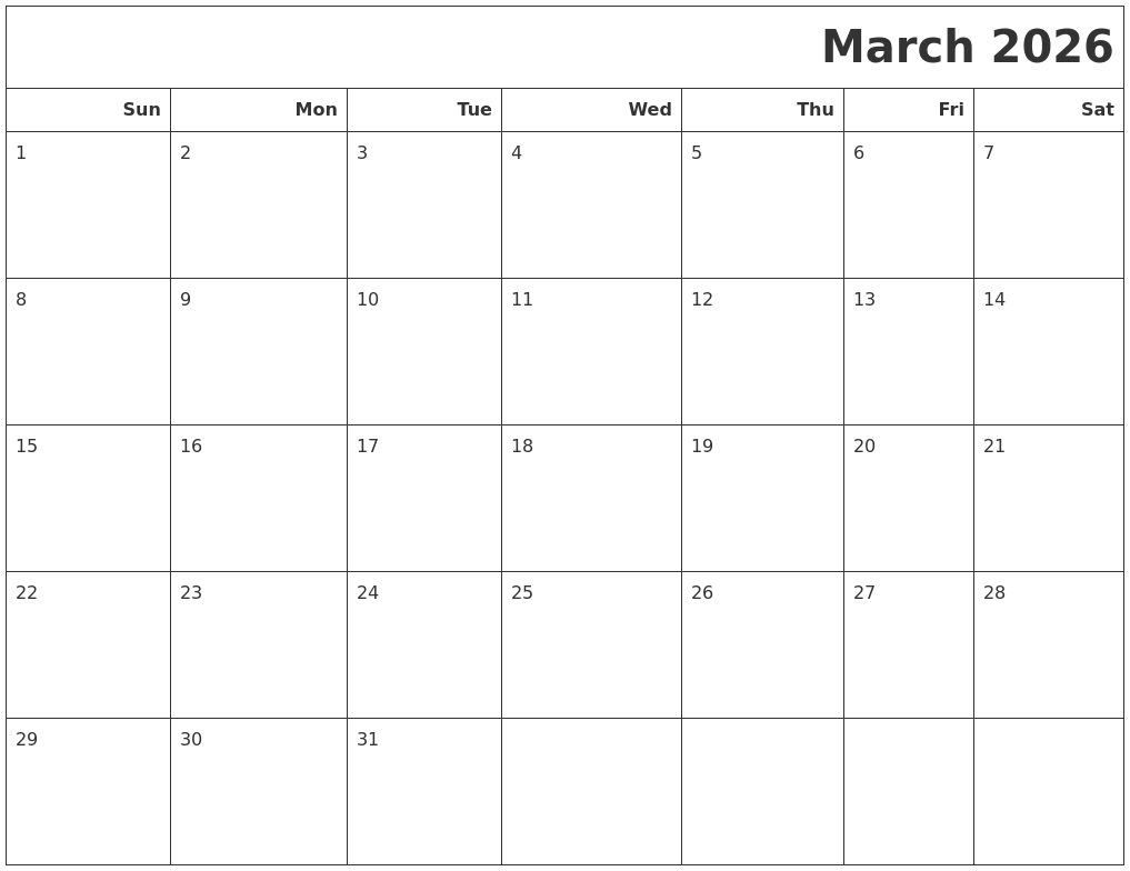 March 2026 Calendars To Print