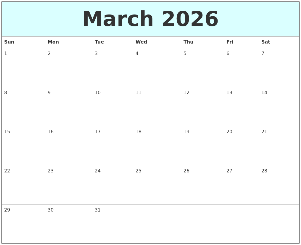 March 2026 Free Calendar