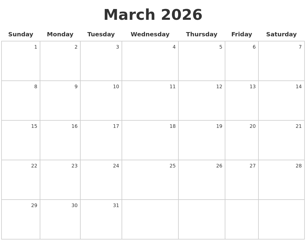 March 2026 Make A Calendar