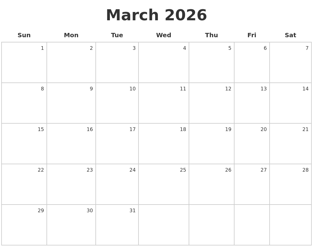 March 2026 Make A Calendar