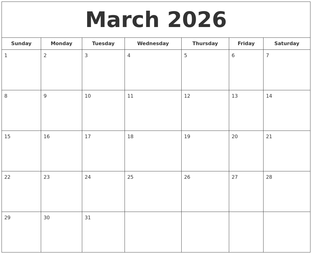 March 2026 Printable Calendar