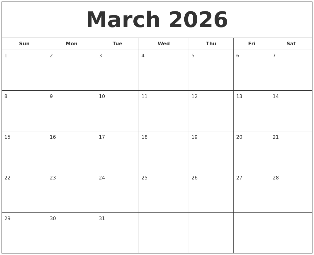 March 2026 Printable Calendar