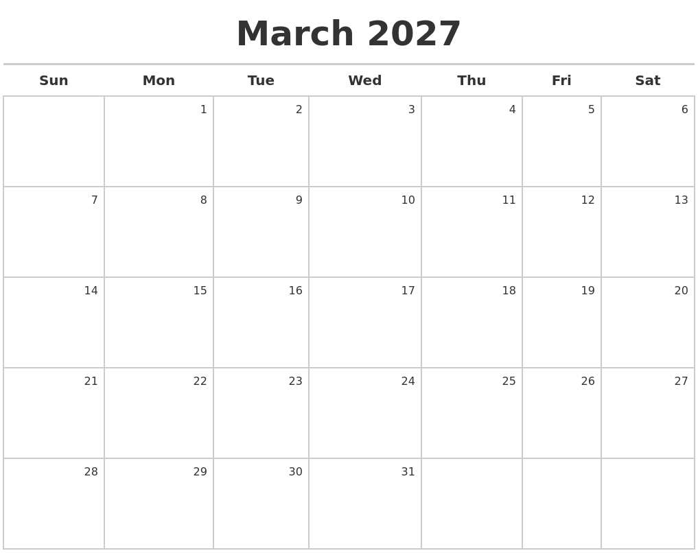 March 2027 Calendar Maker