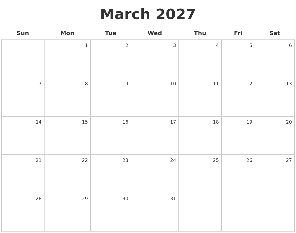 March 2027 Make A Calendar