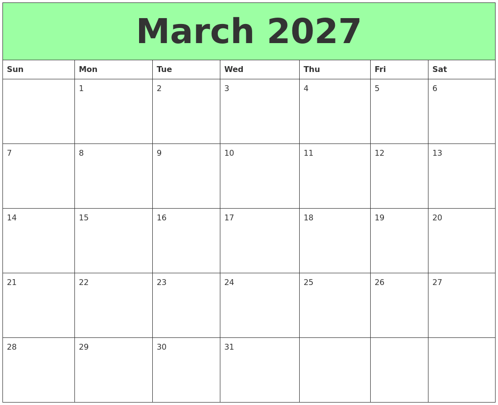 March 2027 Printable Calendars