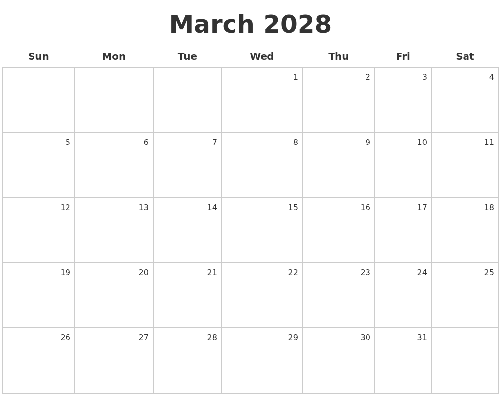 March 2028 Make A Calendar