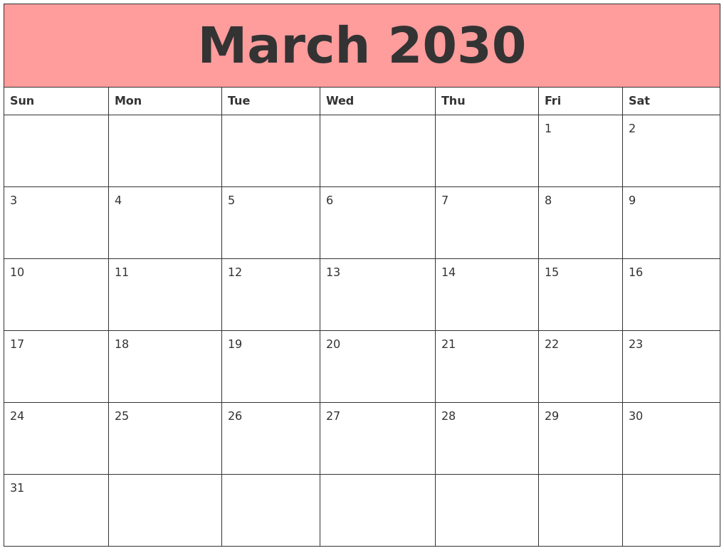 March 2030 Calendars That Work