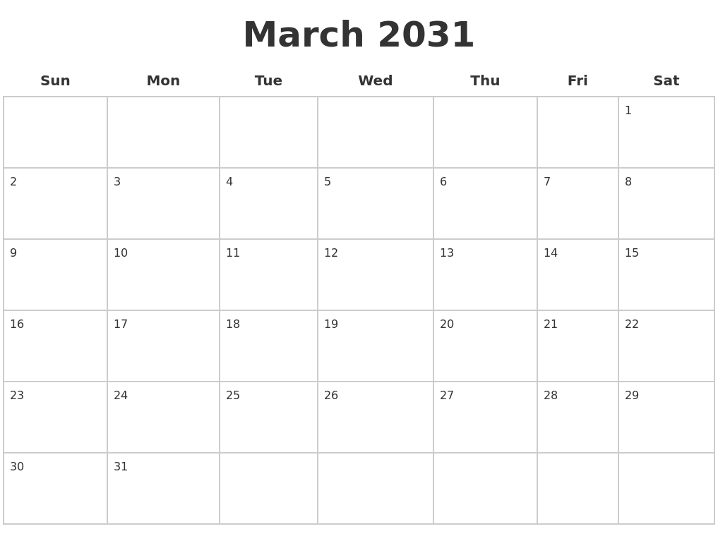 February 2031 Make A Calendar