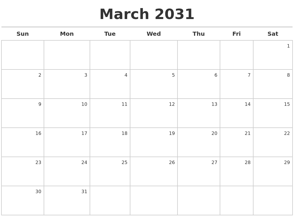 March 2031 Calendar Maker