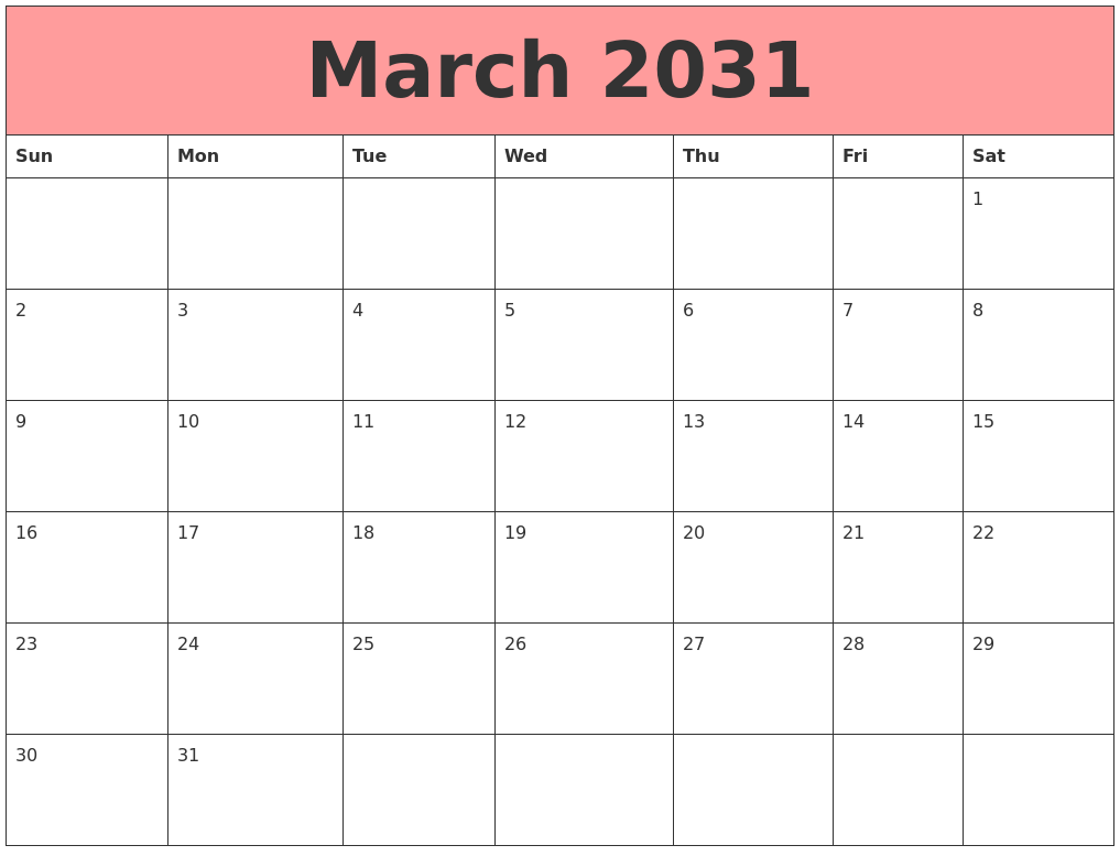 March 2031 Calendars That Work