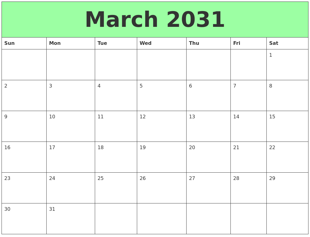 March 2031 Printable Calendars