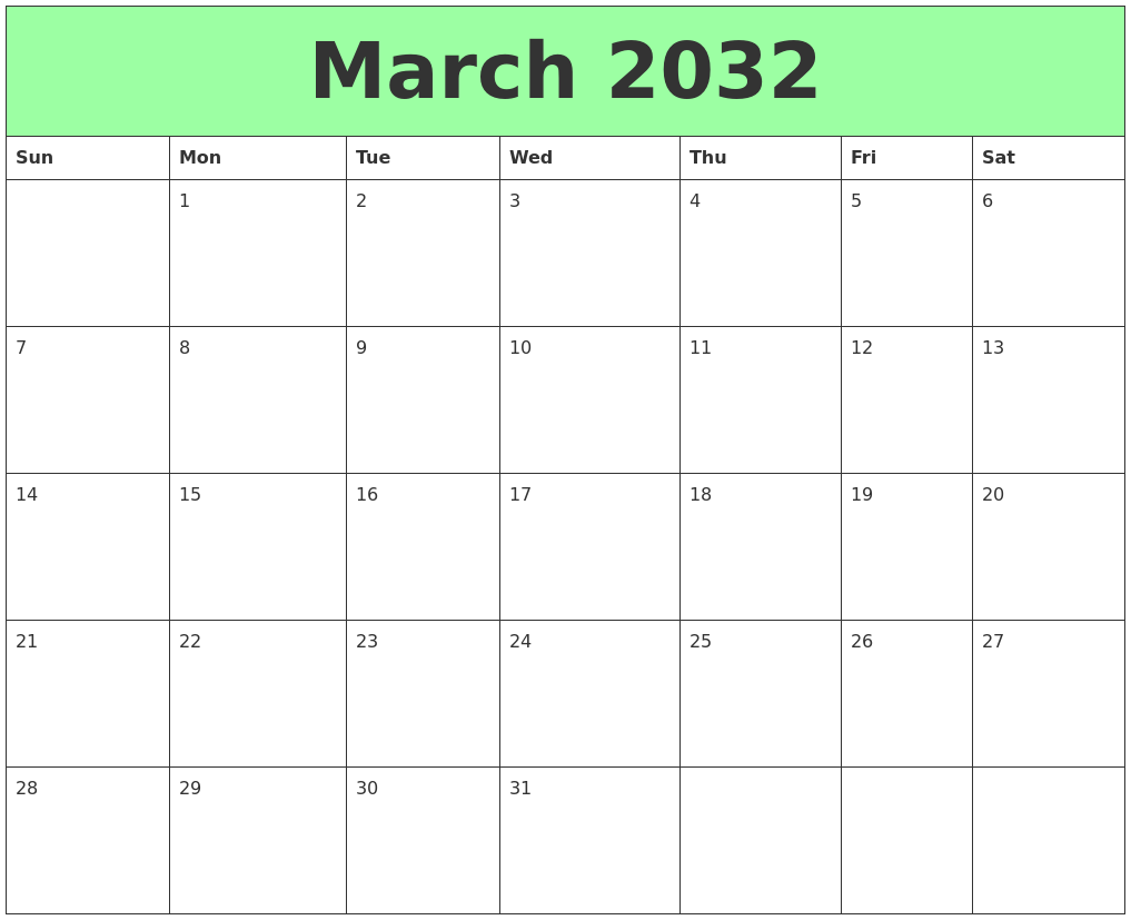 March 2032 Printable Calendars