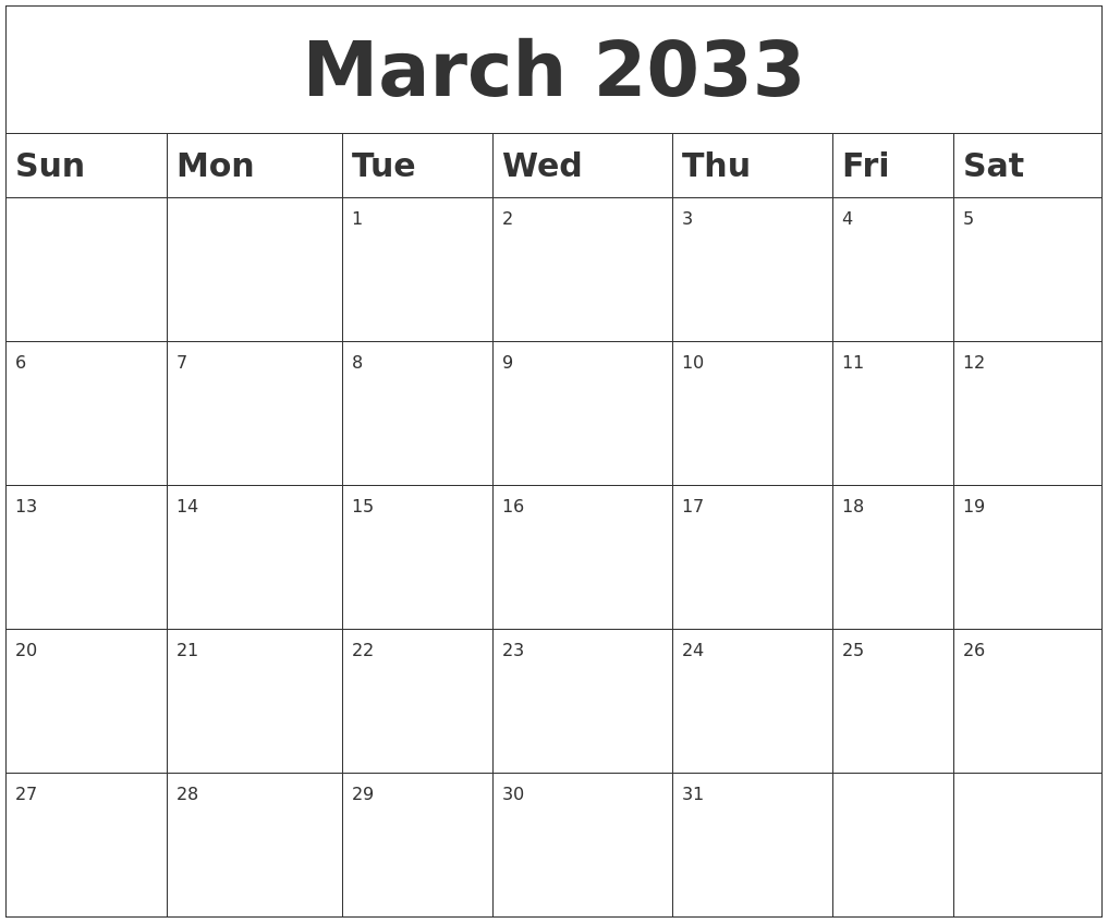 March 2033 Blank Calendar