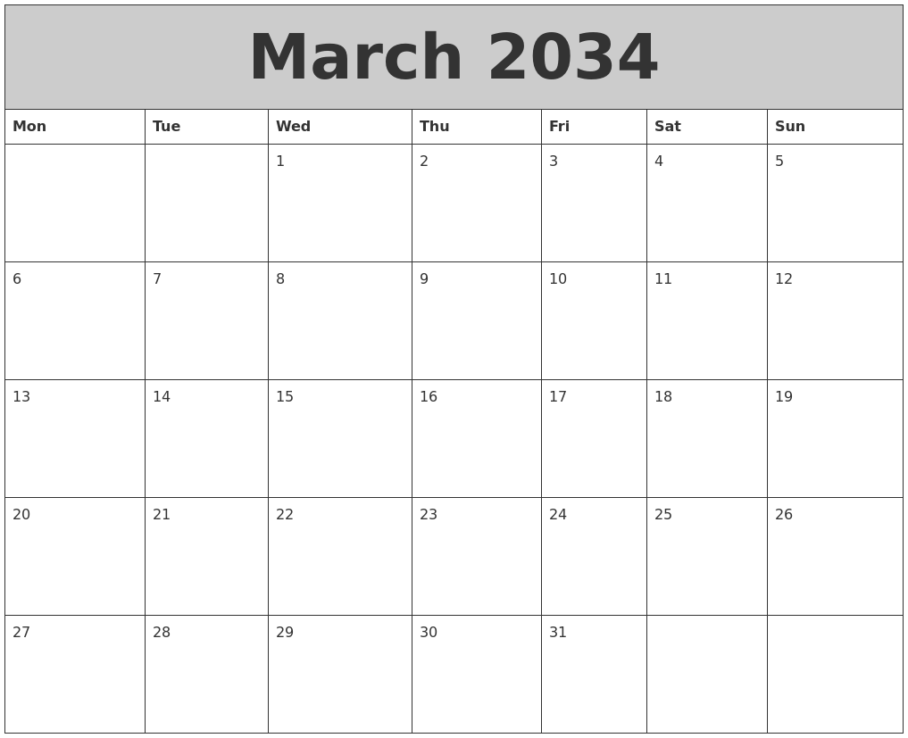 March 2034 My Calendar