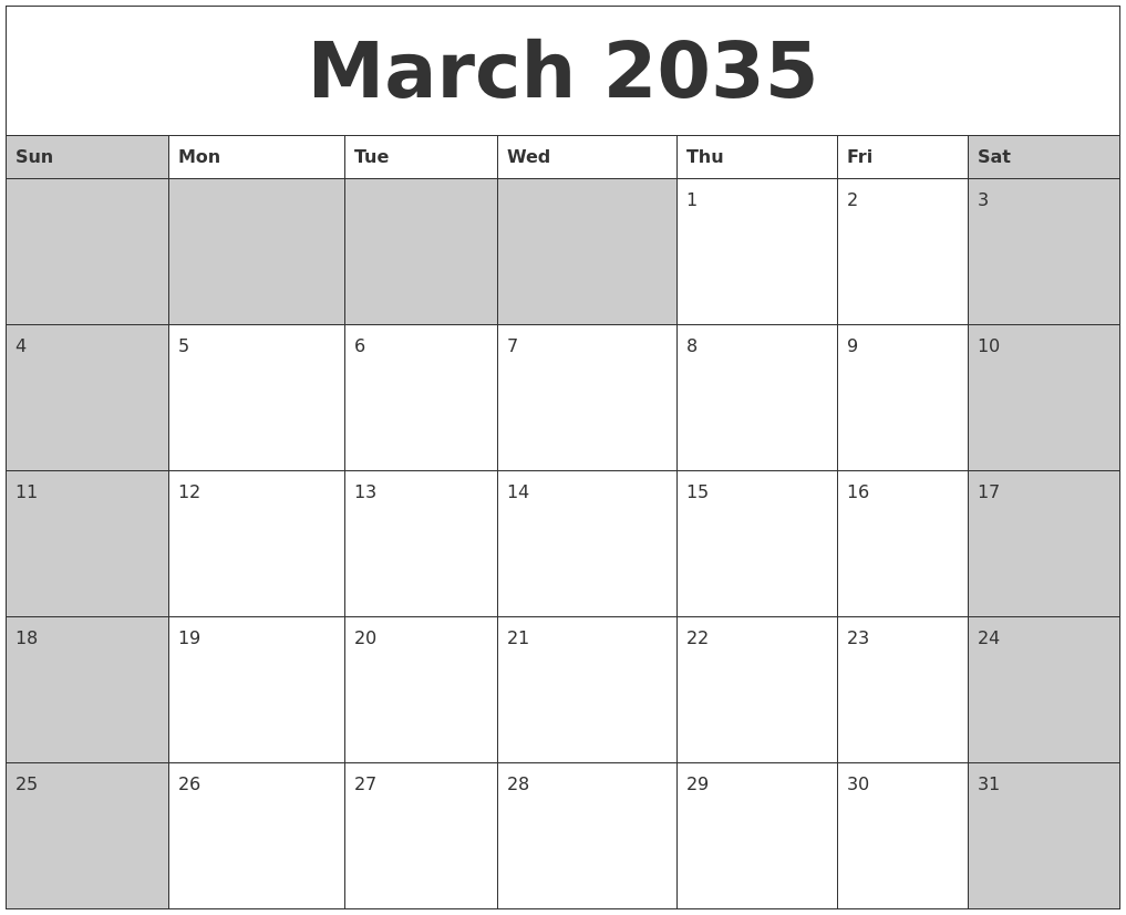 March 2035 Calanders