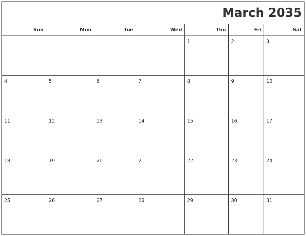 March 2035 Calendars To Print