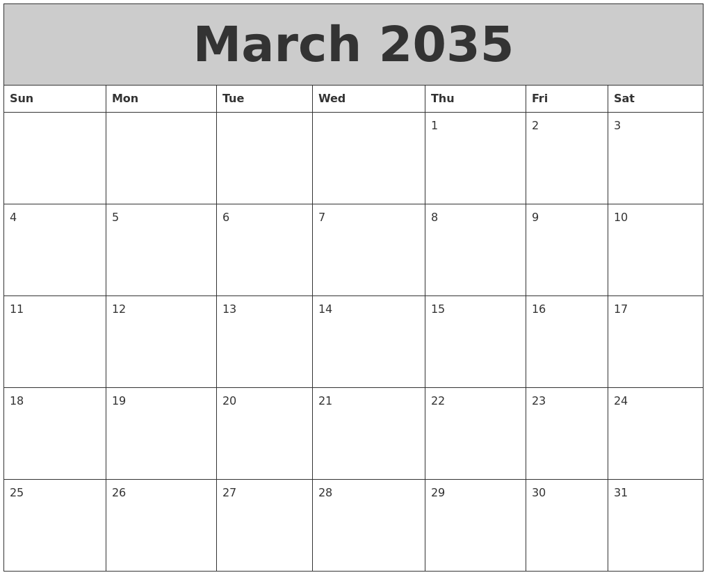 March 2035 My Calendar