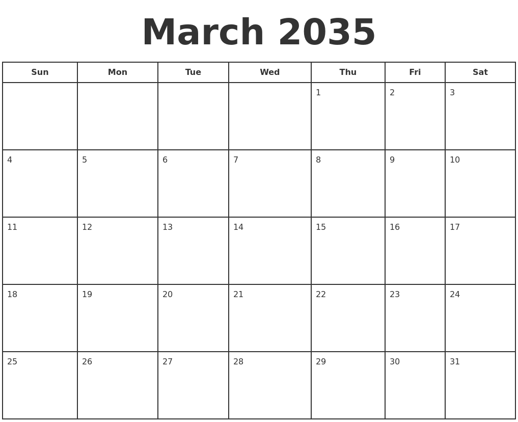 March 2035 Print A Calendar