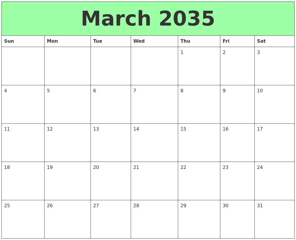March 2035 Printable Calendars