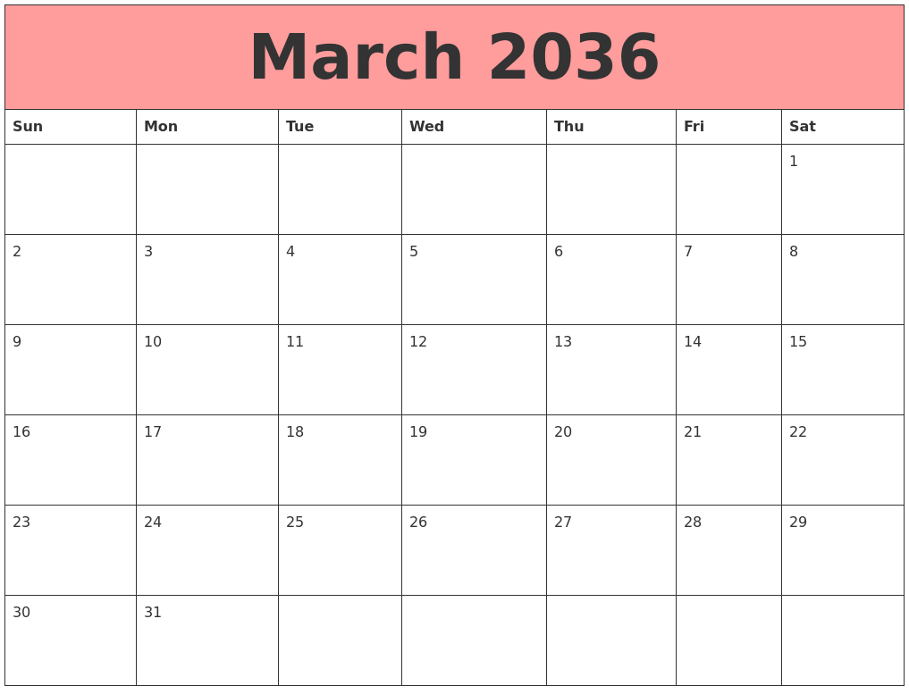 March 2036 Calendars That Work