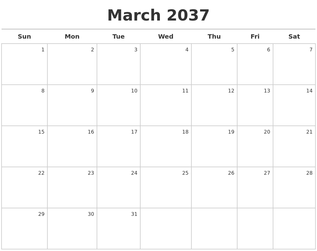 March 2037 Calendar Maker