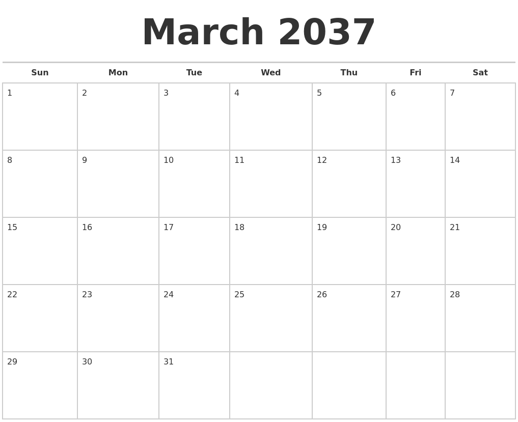 March 2037 Calendars Free