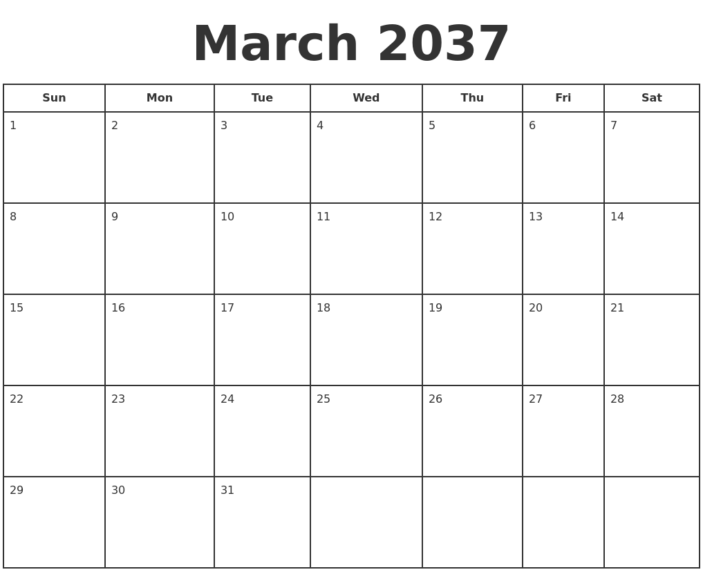 March 2037 Print A Calendar