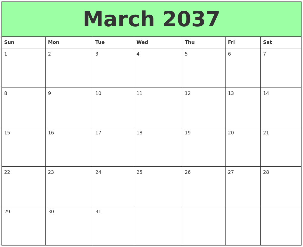 March 2037 Printable Calendars