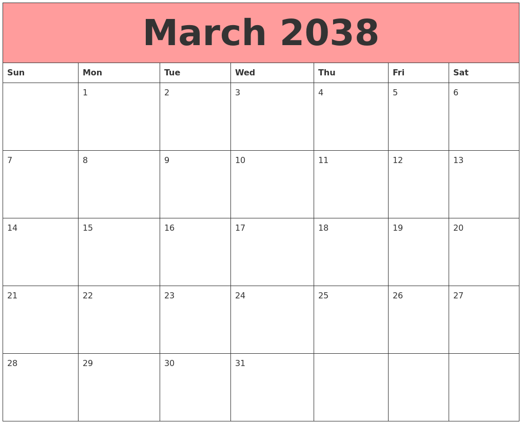 March 2038 Calendars That Work