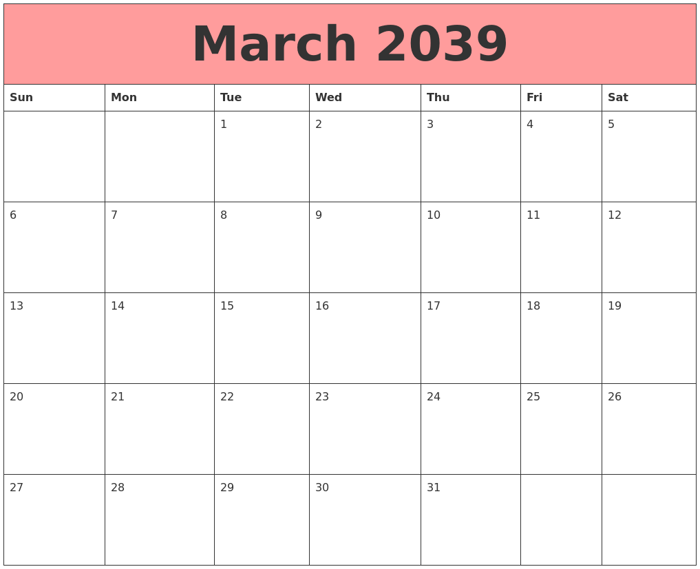March 2039 Calendars That Work