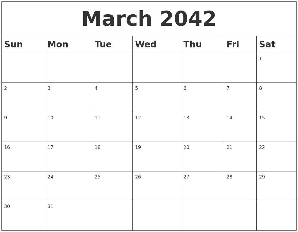 March 2042 Blank Calendar