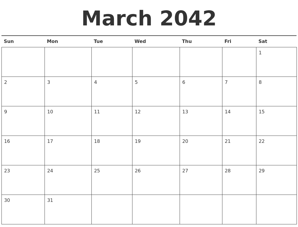 March 2042 Calendar Printable