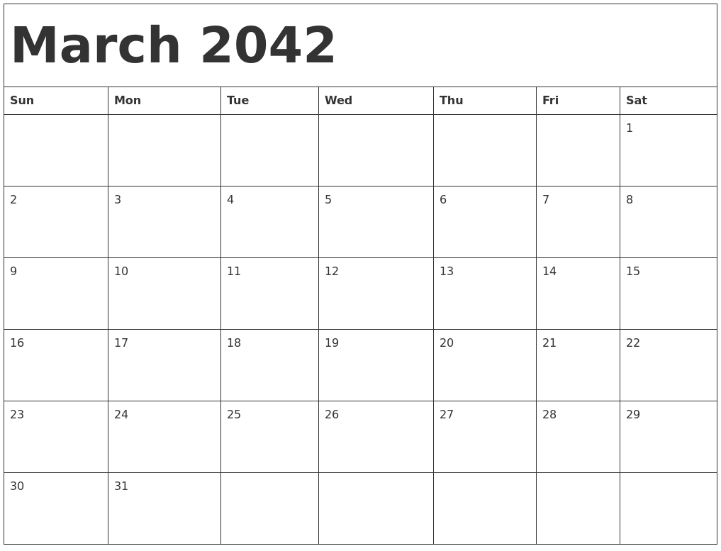 March 2042 Calendar Template