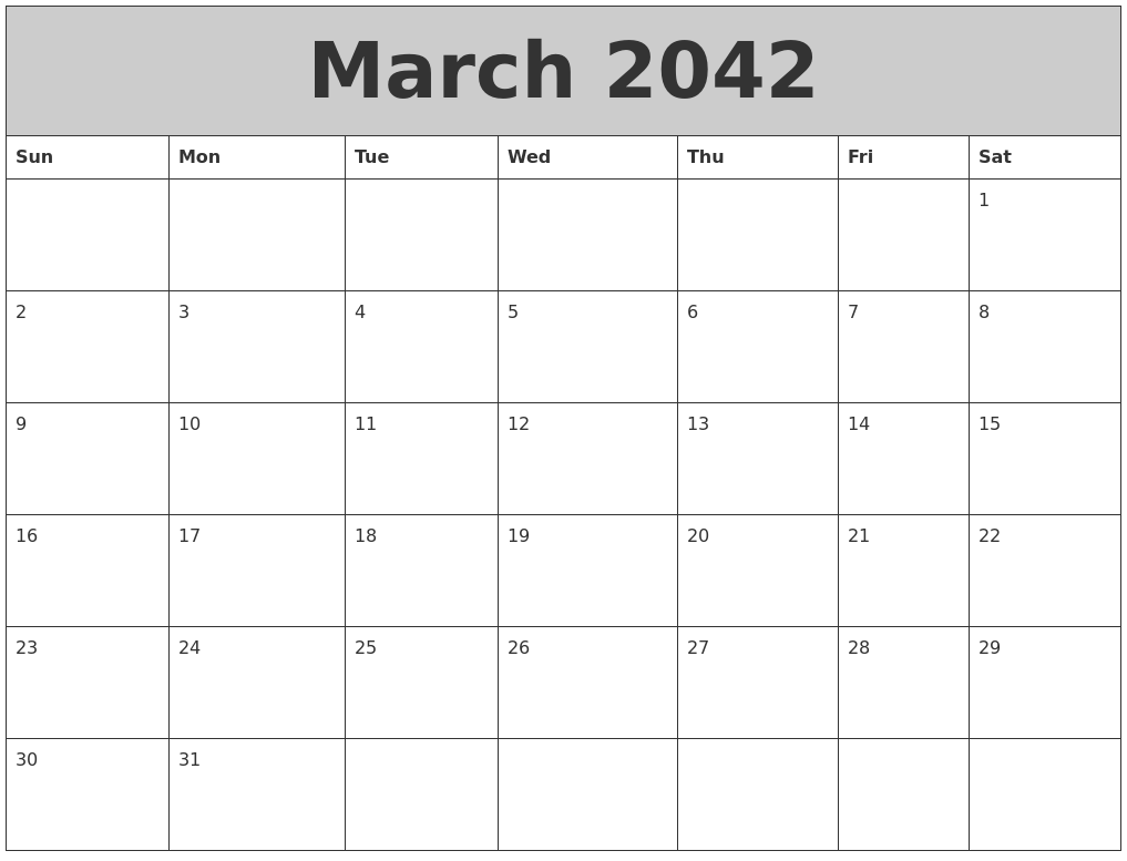 March 2042 My Calendar