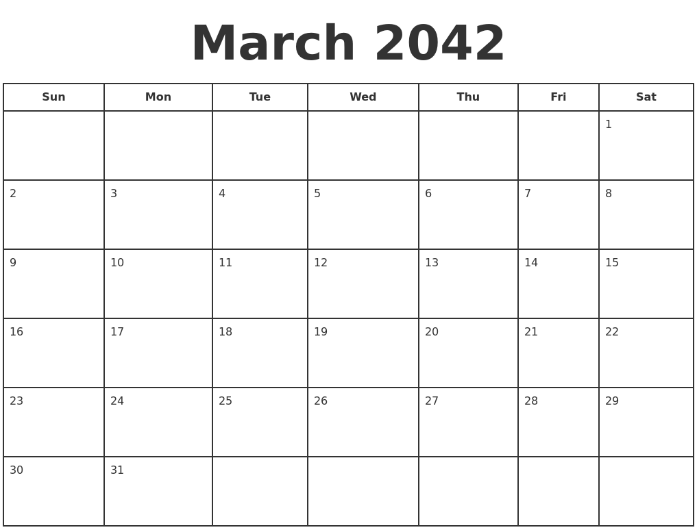 March 2042 Print A Calendar