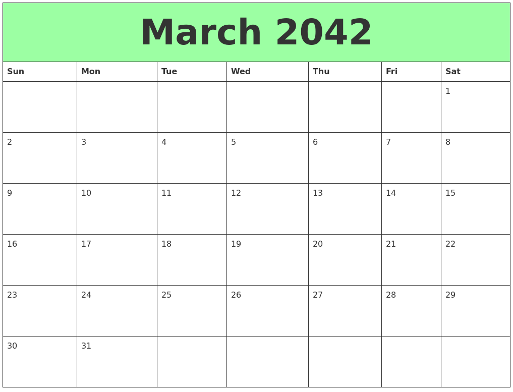 March 2042 Printable Calendars
