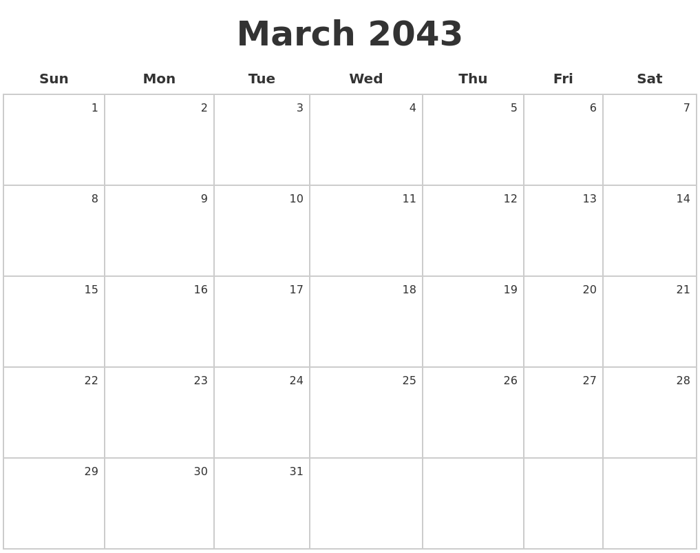 March 2043 Make A Calendar